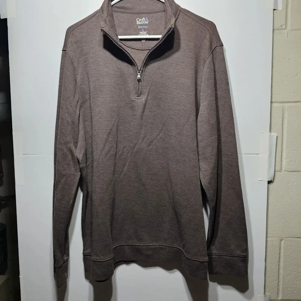 Croft & Barrow Mens Easy Care Extra Soft 1/4 Zip Pullover, Brown,Large